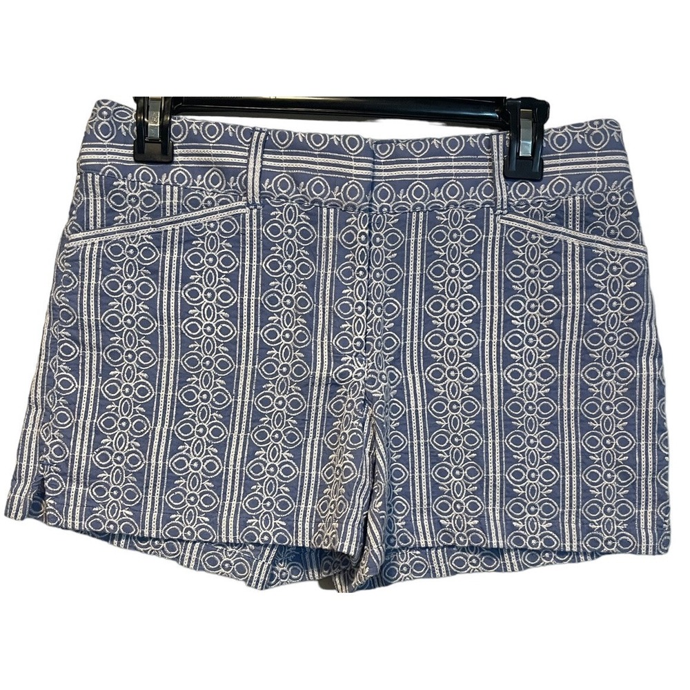 Ann Taylor Loft Shorts Womens Size 2 Blue White Embroidered Riviera Short $49